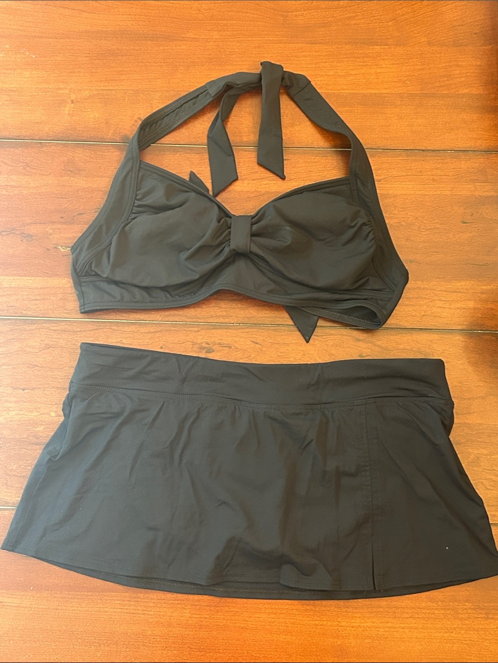 Lands' End Black Halter Swim Top with Matching Skirted Bottom